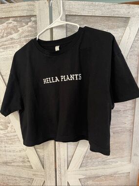 Black Crop Tee with Hella Plants Graphic - Women's Casual Top